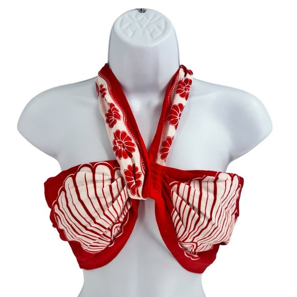 FARM Rio Ainika Shell Red Crop Top XS NWT Linen Halter Tropical Resort Vacation - Picture 5 of 12